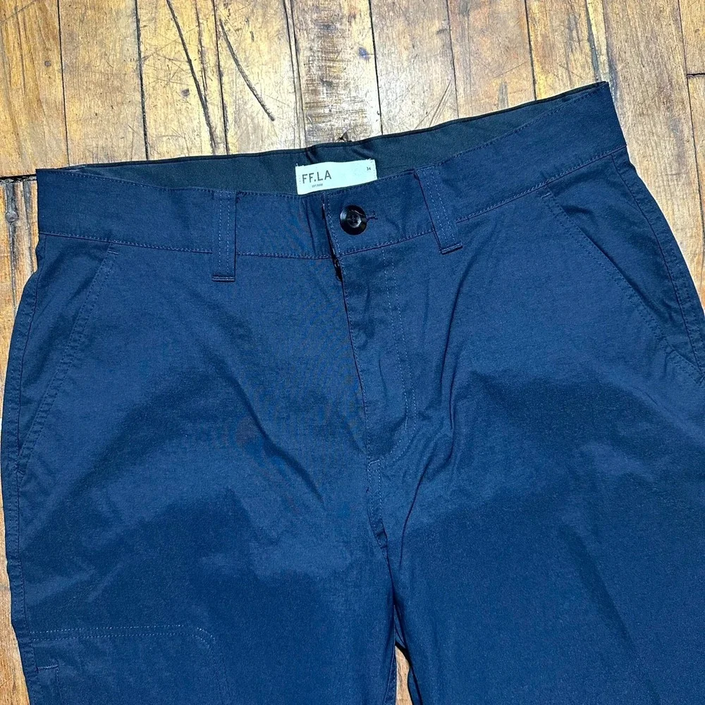 FF.LA Chino Pants Womens 34 Blue Solid Flat Front Curvy Fit Slash Pocket Outdoor